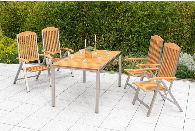 Merxx Keros 7-tlg. Gartenmöbel-Set aus Akazienholz mit ausziehbarem Tisch in Braun und Silber - Bild 1