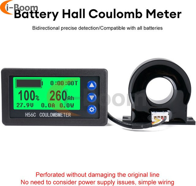 Aideepen Coulomb Meter Monitor mit Hall Sensor zur Batteriekapazitätsanzeige, Voltmeter und Amperemeter, Schwarz - Bild 1