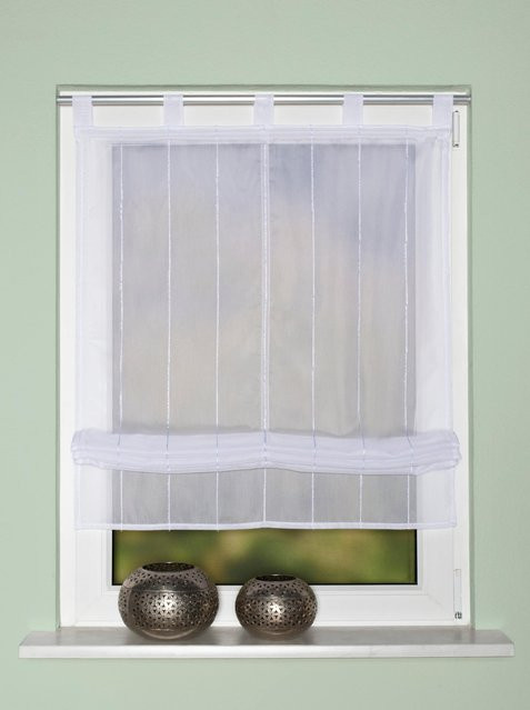 Raffrollo Heine Home in Weiß, gestreift und semi-transparent, Breite: 140 cm, Höhe: 80 cm - Bild 1
