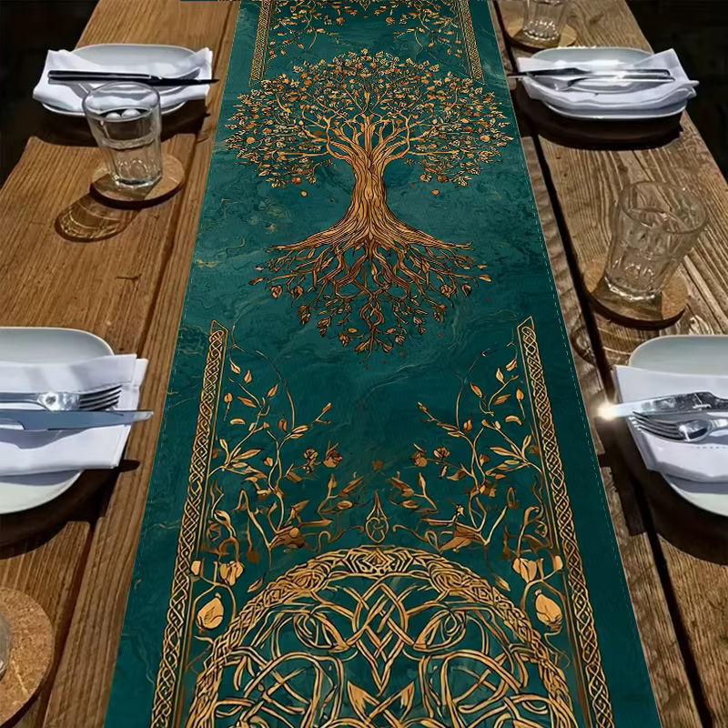 VIKAMA Tischläufer Goldener keltischer Baum des Lebens mit floralem Ethnic-Design, Breite: 33 cm, Länge: 90 cm - Bild 5