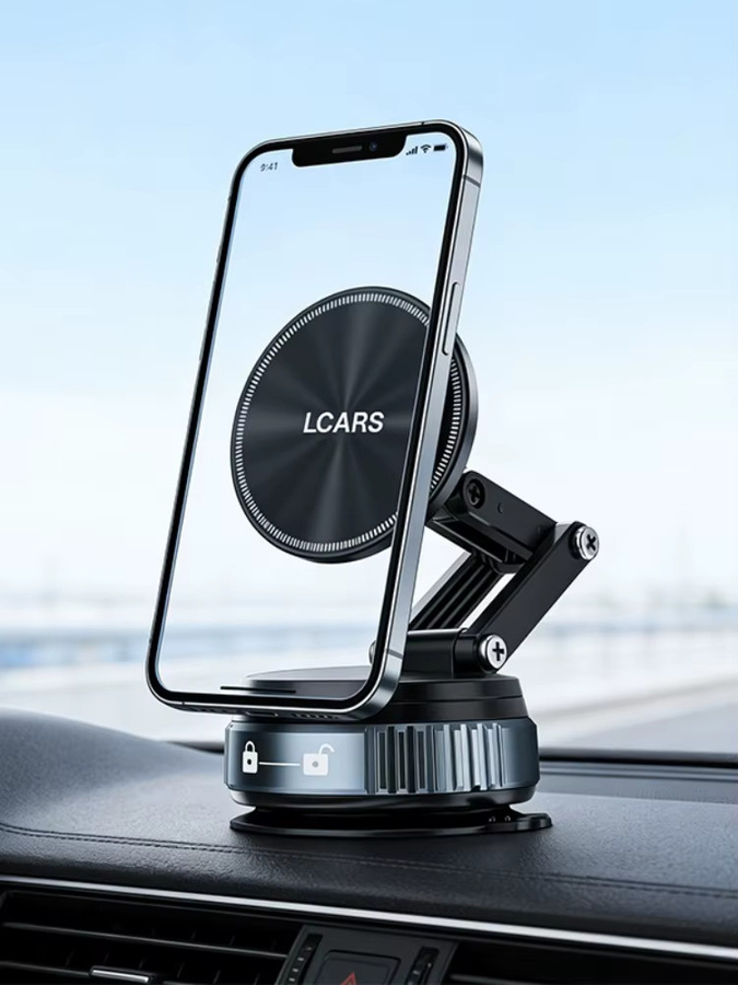 Lcars Auto-Handyhalterung mit 360-Grad-drehbarem Magnetkopf und Dual-Mode-Vakuumsaugnapf in Schwarz - Bild 6