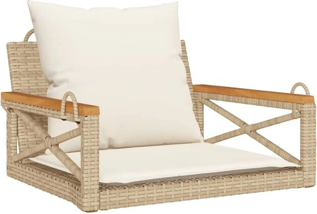 furnicato Hängesessel aus Poly Rattan mit Kissen in Beige, B/T/H: 63 x 62 x 40 cm - Bild 1