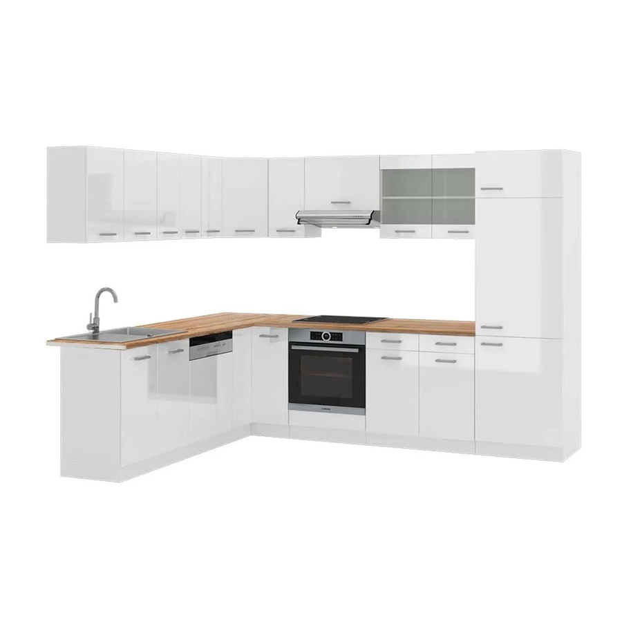 Vicco R-Line Eckküche in Weiß Hochglanz und Eiche, moderne Einbauküche ohne Elektrogeräte, B/T: 227 x 287 cm - Bild 1