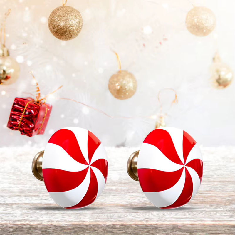 2 Stück APWIKOGER Weihnachts Türknauf Abdeckungen aus Keramik in Rot mit gestreiftem Design für Schrank und Kommode - Bild 3