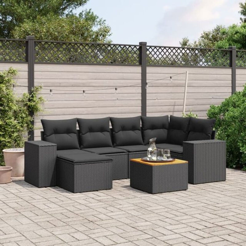 Vidaxl Torana 7-tlg. Garten-Sofagarnitur mit Kissen aus Polyrattan in Schwarz - Bild 1