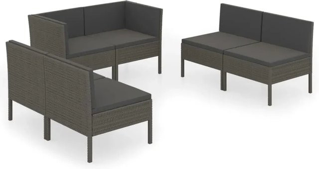 vidaXL 6-tlg. Garten-Lounge-Set in L-Form aus Poly Rattan und Metall, Grau/Anthrazit mit Auflagen und UV-beständigen Bezügen - Bild 1