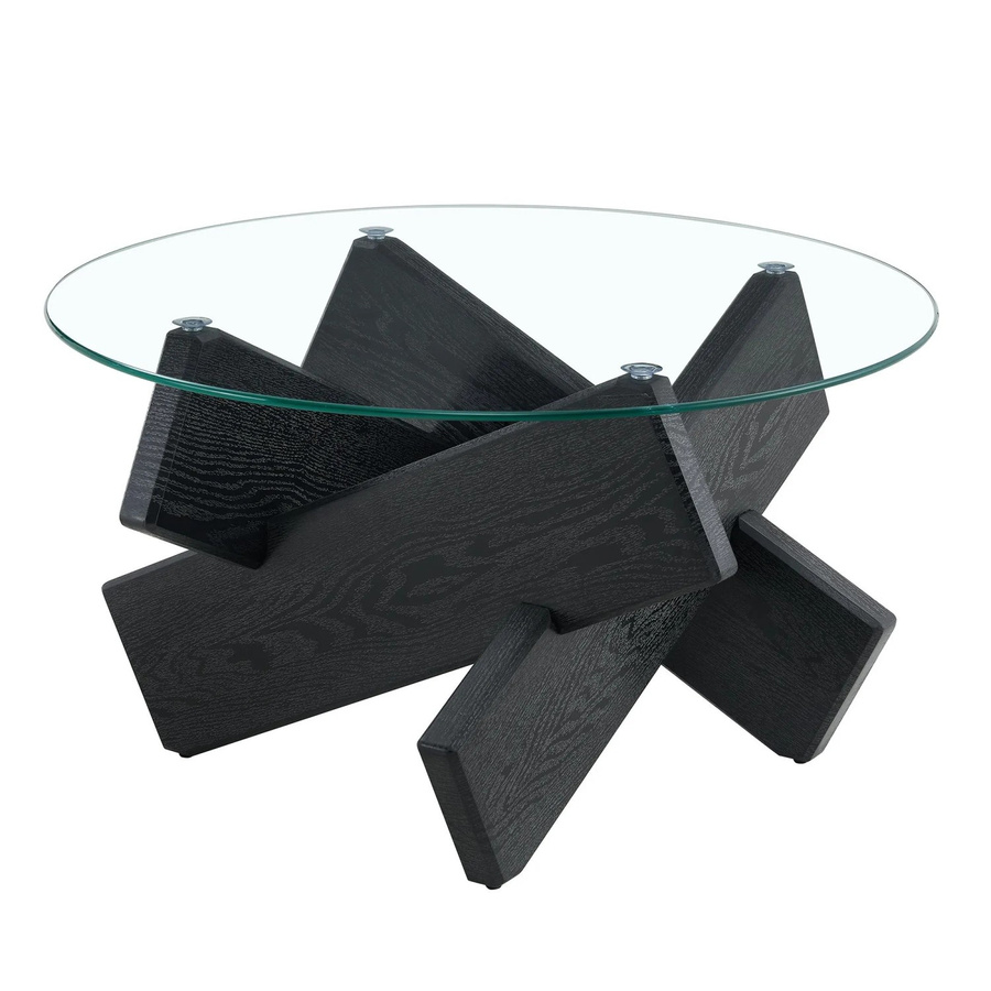 okwish Couchtisch mit runder Glasplatte und schwarzem Kreuzgestell für dein Wohnzimmer, B/T/H: 79 x 79 x 45 cm - Bild 2