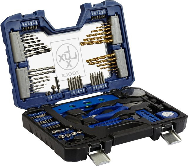 LUX-TOOLS Werkzeug-Set mit Bohrern, Bits und Steckschlüsseln, 101-teilig, Blau - Bild 1