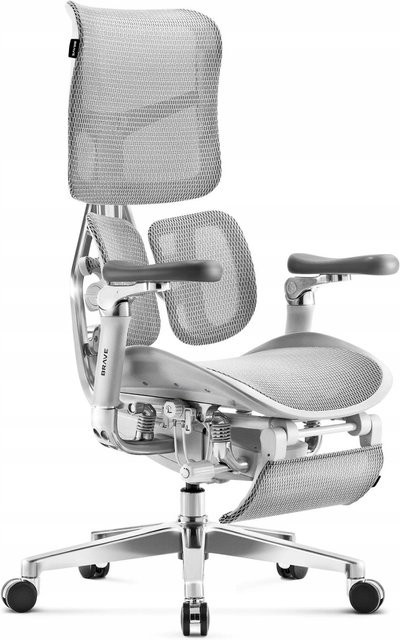 DIABLO CHAIRS Ergonomischer Bürostuhl BRAVE V-KINETIC in Grau mit Fußstütze, 5D-Armlehnen und Lendenwirbelstütze - Bild 1
