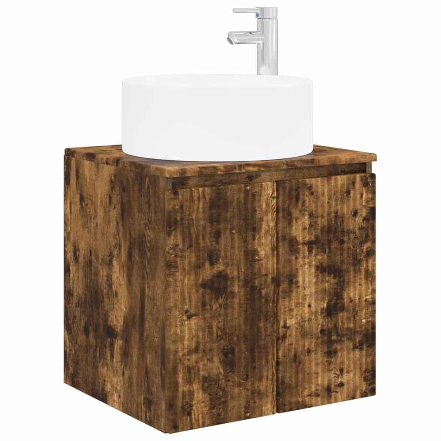 vidaXL Wandmontiertes Waschbecken-Vanity in Räuchereiche, Braun, B/T/H: 65,5 x 44,5 x 24,4 cm - Bild 2