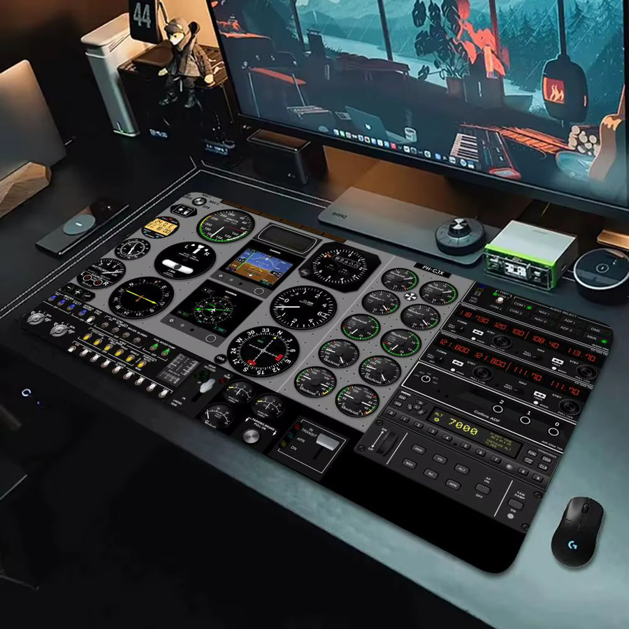 XXL Gaming Mauspad mit Flugzeugkabinen-Navigationsdiagramm in Schwarz und Multicolour, rutschfeste Schreibtischunterlage aus Gummi für Computer und Büro - Bild 5