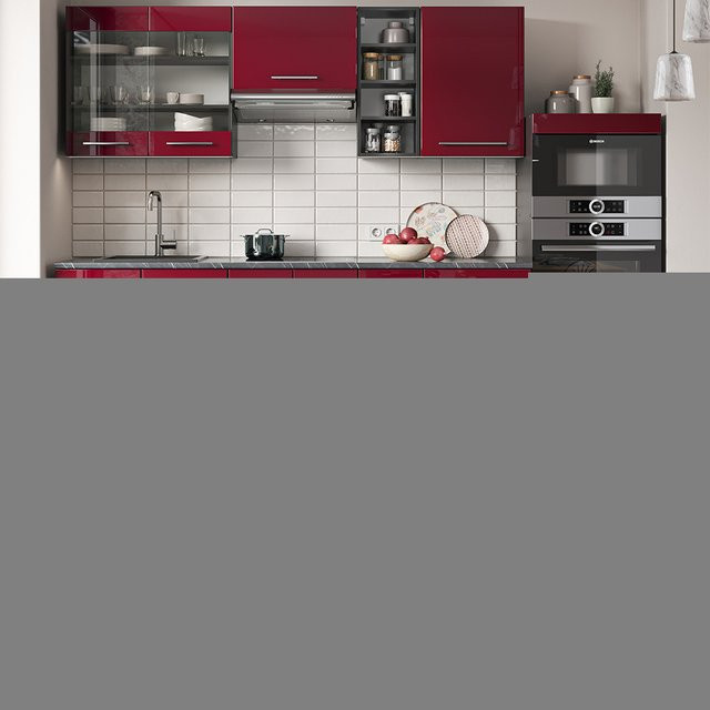 Vicco Küchenzeile Fame-Line Einbauküche Hochglanz Bordeaux Anthrazit Breite: 280 cm - Bild 1