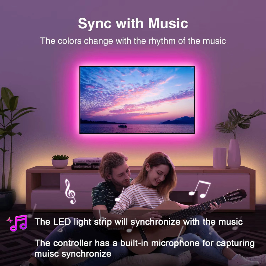 Mikenoon RGB LED-Streifen mit Musik-Synchronisierung und App-Steuerung, Multicolour LED-Leuchten für TV-Hintergrundbeleuchtung und Party-Dekoration - Bild 4