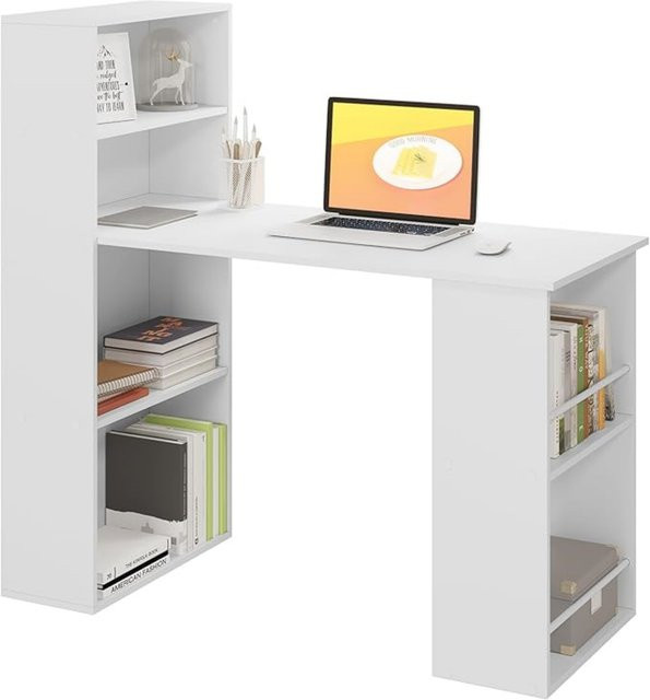 EUGAD Eck-Schreibtisch modern in Weiß mit Ablageflächen für das Homeoffice oder Wohnzimmer, B/T/H: 120 x 122 x 55 cm - Bild 1