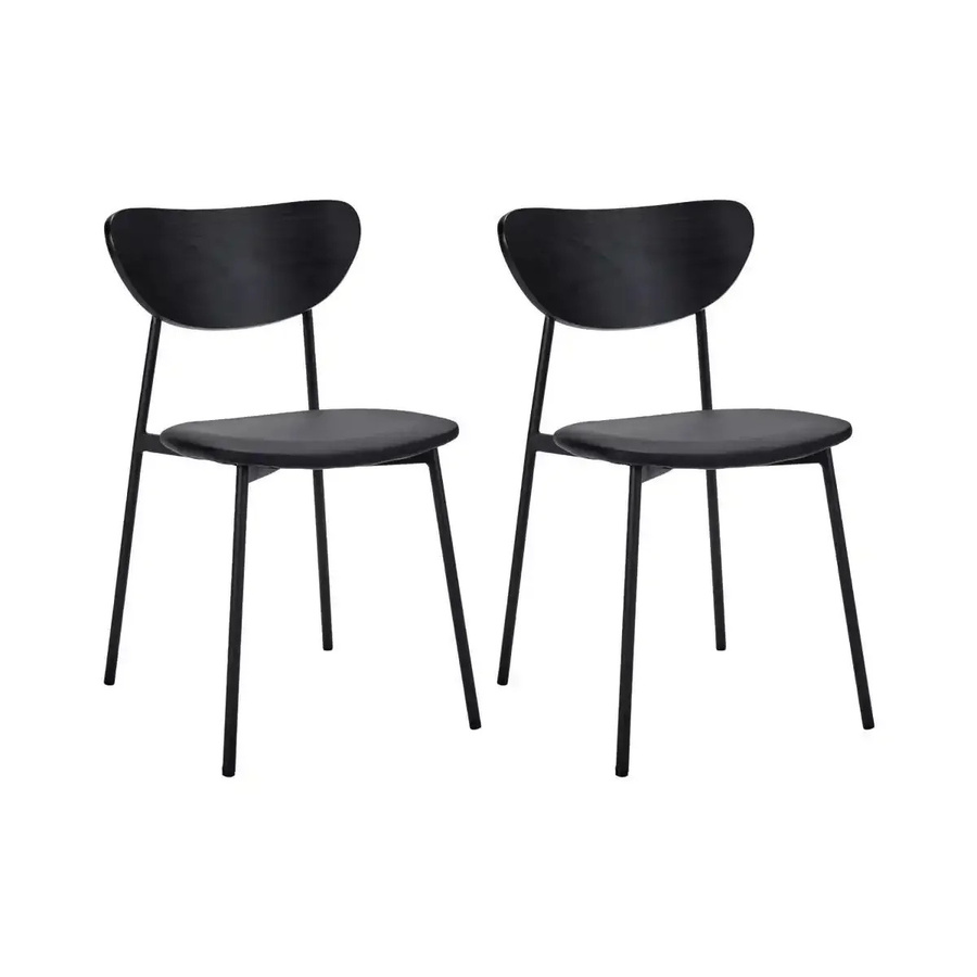 House Doctor Stuhl Set aus 2 Stück in Schwarz mit Lederlook und Holzdetails, Höhe: 80 cm - Bild 1
