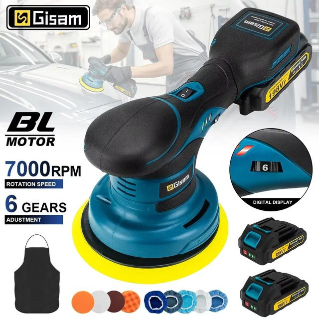 Gisam Akku-Autopolierer mit 6 Gängen in Blau, kabellose elektrische Poliermaschine für Metallwachsen und Holzschleifen, kompatibel mit Makita LXT 18 V Akku - Bild 1