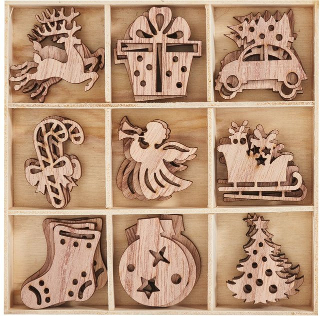 VBS Christmas Streuteile in Beige in einer Holzbox aus Sperrholz - Bild 1
