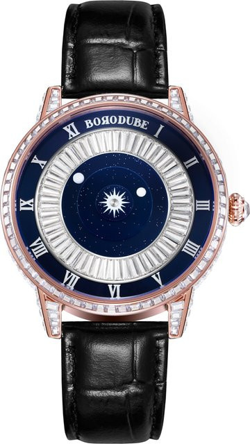 BEWELL Armbanduhr Automatik, Edelstahl, Roségold, Leder, Blau, Herren - Bild 1