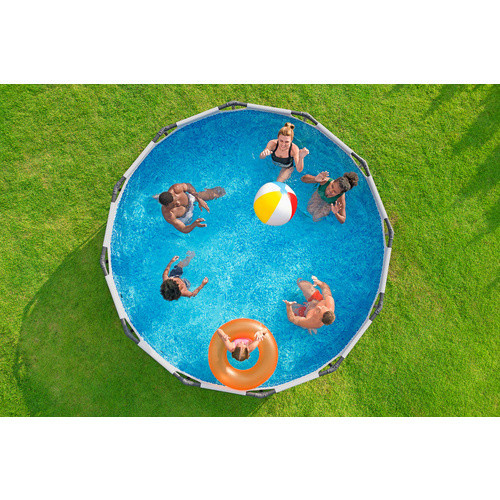 Bestway Framepool Steel Pro Max Rund, Durchmesser: 427 cm, Höhe: 107 cm, Grau, Komplett-Set mit Filterpumpe, Sicherheitsleiter, Abdeckplane und Reparaturflicken - Bild 2