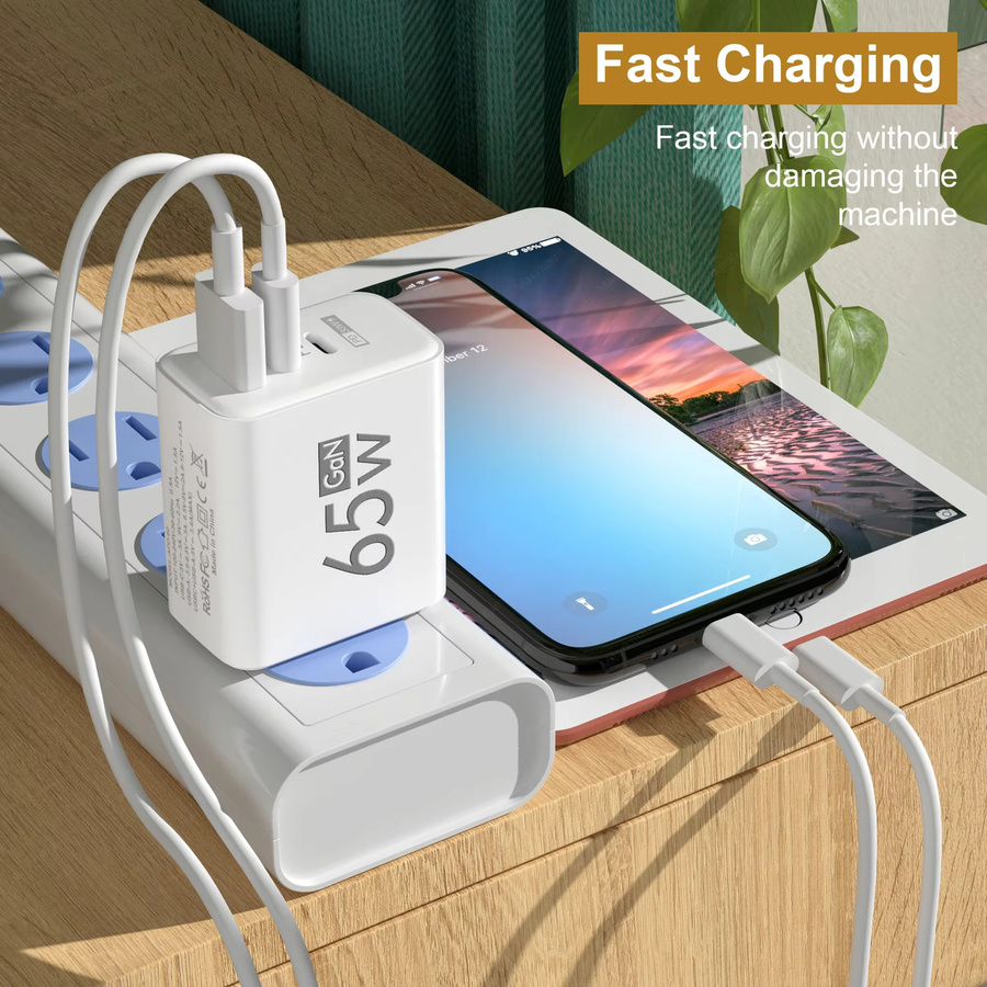 Maerknon 65W USB C GaN Schnellladegerät Power Adapter in Weiß für iPhone, Samsung und Xiaomi - Bild 1