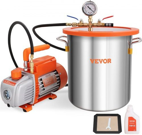 VEVOR Vakuumkammer Set mit 3,5 CFM Pumpe und Glasdeckel, 18,9 l Vakuumentgasungskit in Silber für Holz, Silikone und Epoxidharze - Bild 1