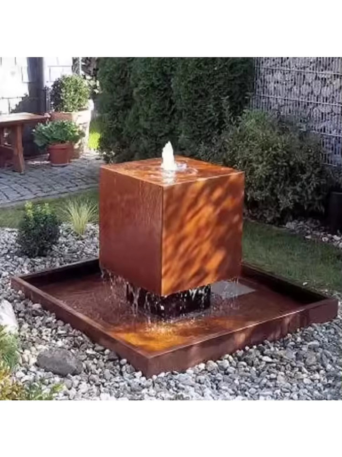 EXW Quadratischer Wassertisch-Brunnen aus Cortenstahl in Braun mit modernem geometrischem Design für Garten und Terrasse - Bild 5