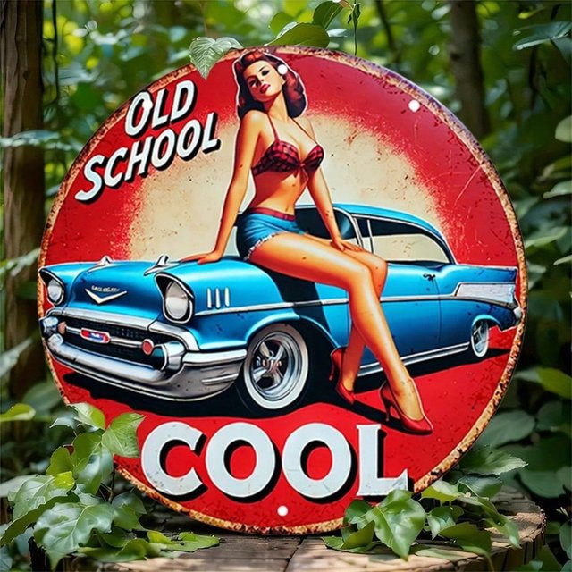 Retro Metallblechschild CIFBUY Pin-Up-Girl Wandkunst in Mehrfarben, Durchmesser: 20,32 cm - Bild 1