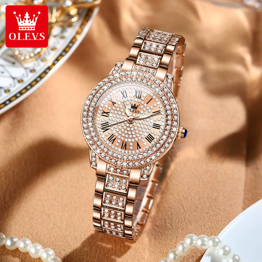 OLEVS Armbanduhr, Diamantbesetzt, Quarz, Roségold, Edelstahl, Damen - Bild 2