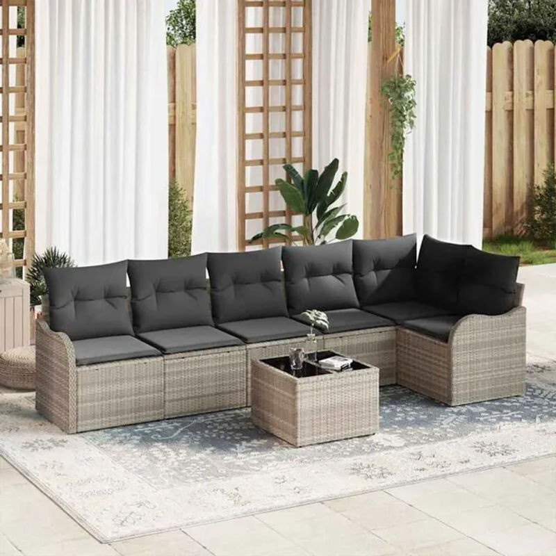 Vidaxl Garten-Sofa-Set aus Poly-Rattan mit 7-teiligem Zubehör und integriertem Stauraum in Grau - Bild 1