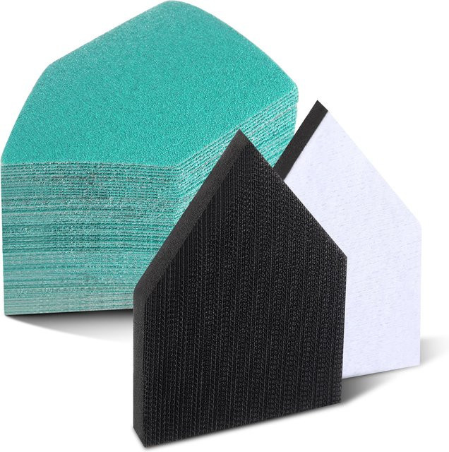 VIBRATITE Detail-Schleifpapier Set mit Schleifschnittstellen-Pads, 82 Stück, sortiertes Dreieck mit Körnung 80–240, kompatibel mit M12-Schleifgeräten, 65 x 92 mm - Bild 1