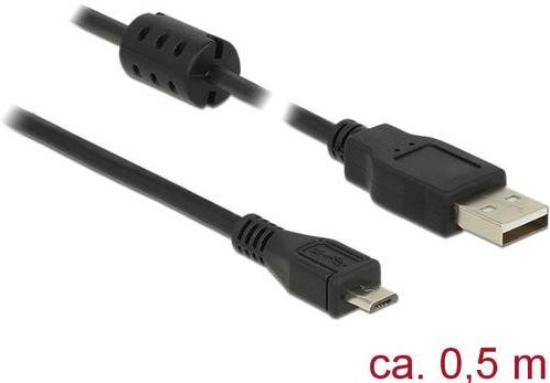 Delock USB 2.0 Kabel mit USB-A und Micro-USB Stecker Schwarz 0,50 m mit Ferritkern - Bild 1