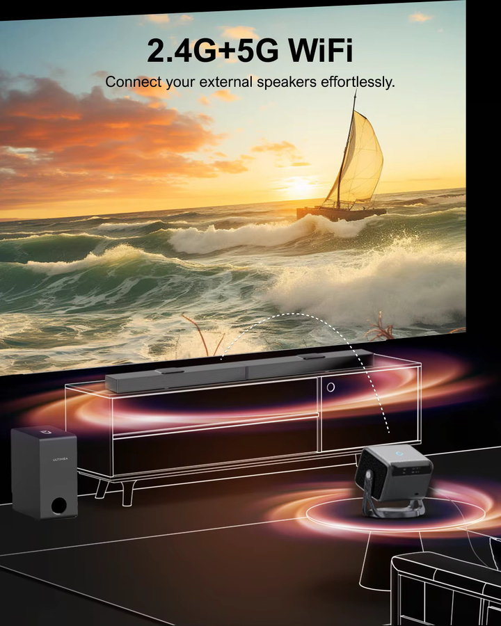 ULTIMEA Full HD 1080P Projektor mit 4K Unterstützung, tragbarer Smart Android 11.0 Heimkino-Projektor mit 90 Grad Gimbal und 5G WiFi - Bild 5