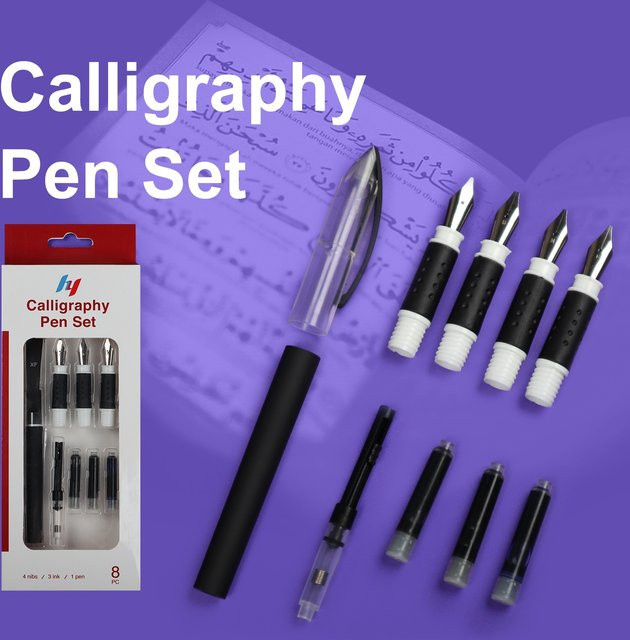 Kalligraphie-Set mit 4 Federn und 3 Tintenpatronen in Schwarz für Büro und Schreibwaren-Geschenke - Bild 1