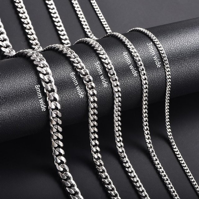 Edelstahl Punk Cuban Link Kette, 20 cm, Damen Herren, Silber - Bild 1