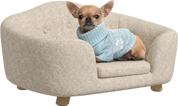 PawHut Hundesofa aus Massivholz und Plüsch mit abnehmbarem Bezug in Cremeweiß und Beige, B/T/H: 70 x 47 x 30 cm
