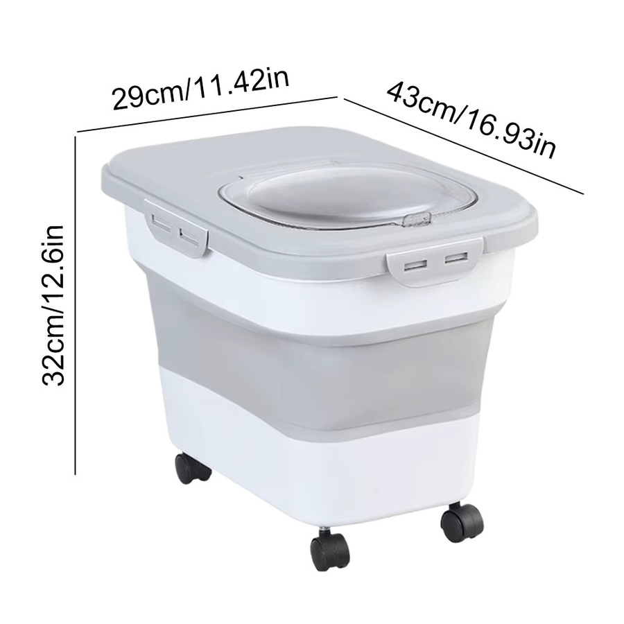 Zusammenklappbare Trockenfutterbox von Shunmaii in Grau und Weiß mit Deckel und Rädern für Katzenfutter bis 13,6 kg - Bild 3