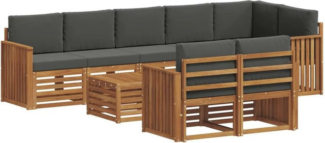 vidaXL Sofagarnitur 9-teilig aus Massivholz Akazie in Natur und Anthrazit mit Polsterung und Kissen - Bild 1