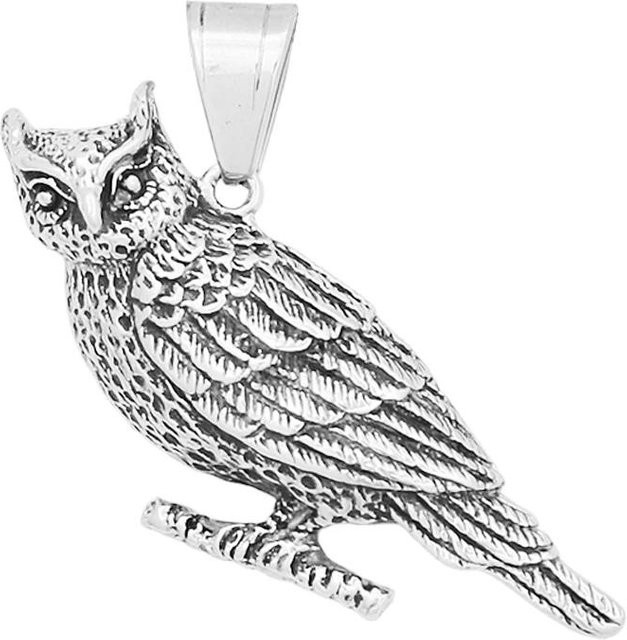 Lucky Star Jewelry Halskette Eulen Anhänger, Edelstahl, Silber, Unisex - Bild 1