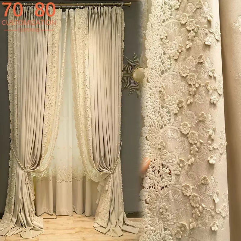 JESSANS Samtvorhang mit floraler Bestickung in Beige, Retro-Stil, Höhe: 250 cm, Breite: 200 cm - Bild 2