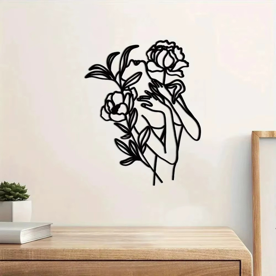 Abstrakte Metall-Wandkunst CIFBUY mit Blumen- und Frauenmotiv in Schwarz - Bild 2