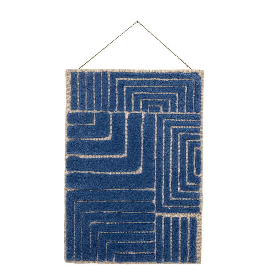 Bloomingville Wandteppich Velva aus Wolle in Blau und Beige mit geometrischem Design, Breite: 45 cm, Höhe: 64 cm - Bild 1