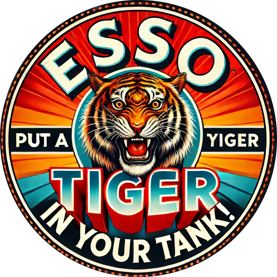 Potdemiel Retro-Metallschild Esso-Tiger Design Wandkunst aus Aluminium, B/B/B: 20,3 x 20,3 x 0,1 cm, Mehrfarbig - Bild 3