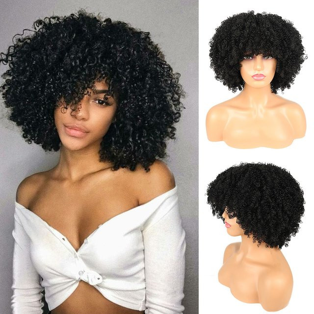 Booming Hair Synthetische kurze Afro-Perücke, lockig mit Pony, Damen - Bild 1