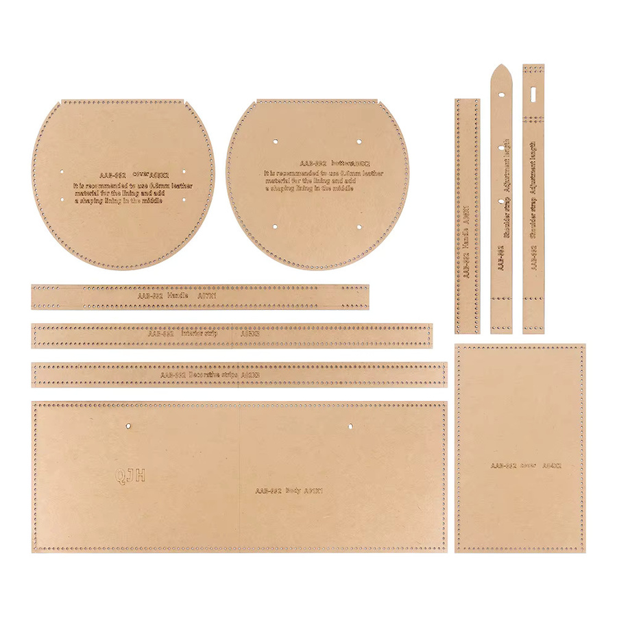QJH DIY Lederhandwerk Schablonen-Set aus Kraftpapier in Beige zum manuellen Schneiden und Nähen von runden Eimer-Handtaschen - Bild 1