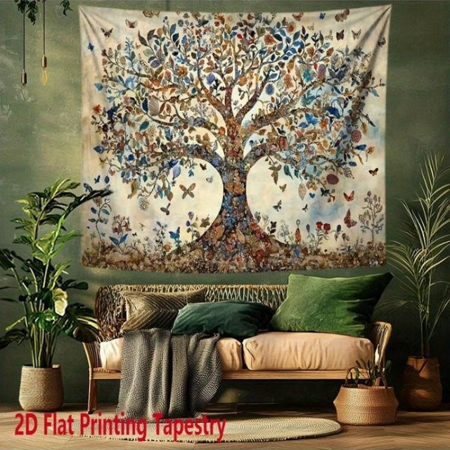 JMG Household Supplies Vintage Lebensbaum Wandbehang mit floralem Schmetterlingsdesign in Multicolour, B/H: 150 x 180 cm - Bild 1