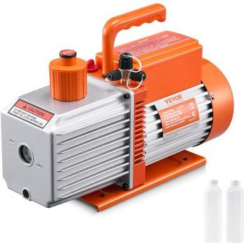 VEVOR Vakuumpumpe 9 CFM HVAC 2-stufige Drehschieber-Vakuumpumpe für R134a R22 R410a Systeme, Auto-AC-Vakuumpumpen-Kit mit Ölflasche in Orange - Bild 1