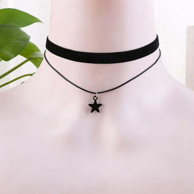 Rui Di Choker Halsband, Edelstahl, Schwarz, Pentagramm, Damen, 40cm - Bild 1