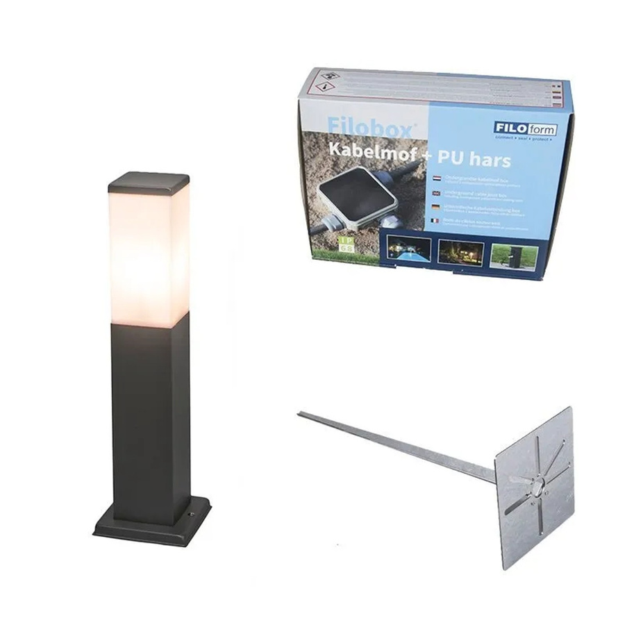 QAZQA Malios Moderne Außen-Pollerleuchte in Dunkelgrau mit Opal-Diffusor, Höhe: 45 cm, IP44, E27 - Bild 1