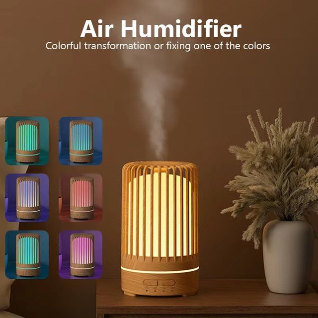DUTRIEUX Ultraschall Luftbefeuchter und Aromatherapie Diffusor mit bunten Nachtlichtern, Dunkle Holzmaserung, 150 ml - Bild 1