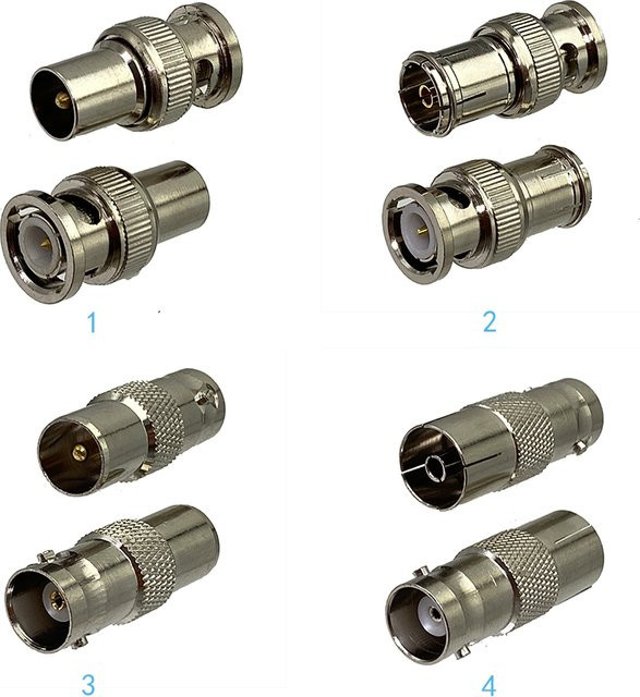 BNC zu IEC PAL DVB-T Koaxial Konverter RF Stecker und Buchse in Silber aus Messing - Bild 1